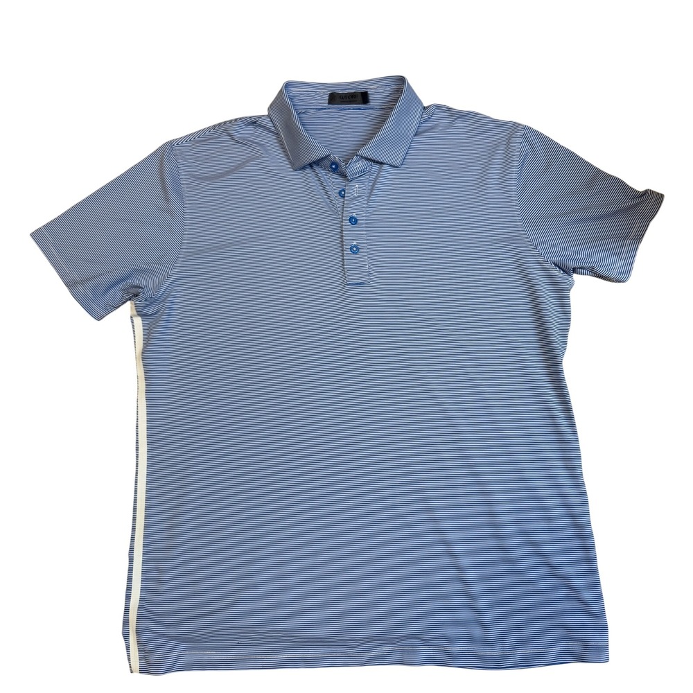 G/FORE Mens Large Blue White Striped‎ Performance Golf Polo Shirt Large